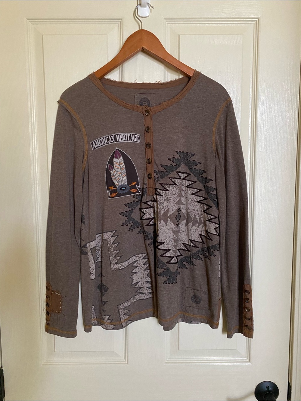 Double D Ranch Brown Tribal Graphic Henley Cardigan